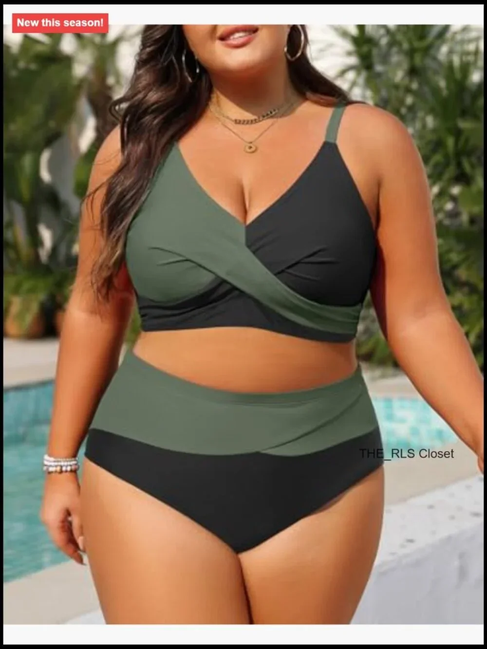 Plus Size High Waisted Bikini Set Tummy Control Push Up Two Piece Bathing Suit